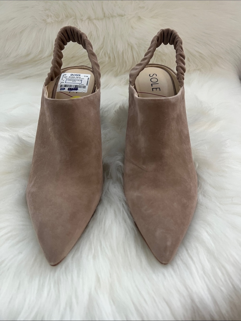 Sole Society Taupe Suede Slingback Block Heel Mules